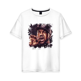 Женская футболка хлопок Oversize с принтом Ice Cube , 100% хлопок | свободный крой, круглый ворот, спущенный рукав, длина до линии бедер
 | ice cube | oshea jackson | rap | айс куб | айс кьюб | реп | репер | рэпер | хип хоп