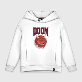 Детское худи Oversize хлопок с принтом DOOM , френч-терри — 70% хлопок, 30% полиэстер. Мягкий теплый начес внутри —100% хлопок | боковые карманы, эластичные манжеты и нижняя кромка, капюшон на магнитной кнопке | Тематика изображения на принте: demons | devil | doom | doom eternal | doom slayer | hell | slayer | ад | демоны | дум