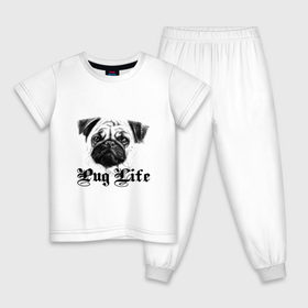 Детская пижама хлопок с принтом Pug life , 100% хлопок |  брюки и футболка прямого кроя, без карманов, на брюках мягкая резинка на поясе и по низу штанин
 | pug life | арт | животные | мопс | собака | собачья жизнь