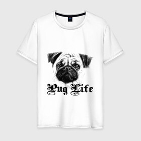 Мужская футболка хлопок с принтом Pug life , 100% хлопок | прямой крой, круглый вырез горловины, длина до линии бедер, слегка спущенное плечо. | Тематика изображения на принте: pug life | арт | животные | мопс | собака | собачья жизнь