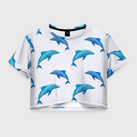 Женская футболка Crop-top 3D с принтом Рай для дельфина , 100% полиэстер | круглая горловина, длина футболки до линии талии, рукава с отворотами | арт | дельфин | дельфины | искусство | морское | океан | паттерн | рыба | рыбы