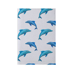 Обложка для паспорта матовая кожа с принтом Рай для дельфина , натуральная матовая кожа | размер 19,3 х 13,7 см; прозрачные пластиковые крепления | Тематика изображения на принте: арт | дельфин | дельфины | искусство | морское | океан | паттерн | рыба | рыбы