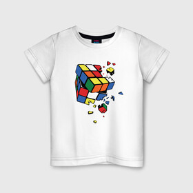 Детская футболка хлопок с принтом Кубик Рубика , 100% хлопок | круглый вырез горловины, полуприлегающий силуэт, длина до линии бедер | Тематика изображения на принте: абстракция | арт | головоломка | кубик рубик | кубик рубика