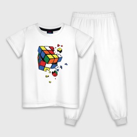 Детская пижама хлопок с принтом Кубик Рубика , 100% хлопок |  брюки и футболка прямого кроя, без карманов, на брюках мягкая резинка на поясе и по низу штанин
 | Тематика изображения на принте: абстракция | арт | головоломка | кубик рубик | кубик рубика