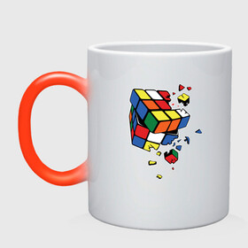 Кружка хамелеон с принтом Кубик Рубика , керамика | меняет цвет при нагревании, емкость 330 мл | абстракция | арт | головоломка | кубик рубик | кубик рубика