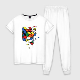Женская пижама хлопок с принтом Кубик Рубика , 100% хлопок | брюки и футболка прямого кроя, без карманов, на брюках мягкая резинка на поясе и по низу штанин | абстракция | арт | головоломка | кубик рубик | кубик рубика