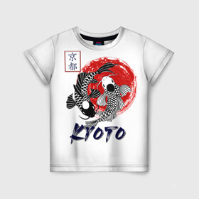 Детская футболка 3D с принтом Карпы Кои Киото , 100% гипоаллергенный полиэфир | прямой крой, круглый вырез горловины, длина до линии бедер, чуть спущенное плечо, ткань немного тянется | Тематика изображения на принте: киото япония японский стиль карпы кои