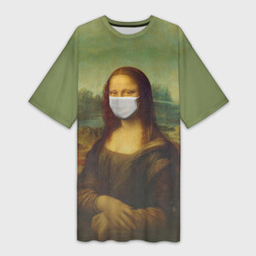 Платье-футболка 3D с принтом Мона Лиза в маске ,  |  | 2019 ncov | corona | corona time | coronavirus | covid 19 | mona lisa | virus | вирус | джаконда | здоровье | корона | коронавирус | медицина | мона лиза | пандемия