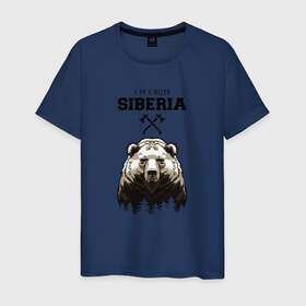 Мужская футболка хлопок с принтом Сибирь , 100% хлопок | прямой крой, круглый вырез горловины, длина до линии бедер, слегка спущенное плечо. | siberia | лес | медведь | русский мишка | сибирь | сибиряк | тайга | топоры