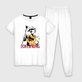 Женская пижама хлопок с принтом The Offspring , 100% хлопок | брюки и футболка прямого кроя, без карманов, на брюках мягкая резинка на поясе и по низу штанин | offspring | the offspring | офспртнг.ю оффспринг | панк | рок