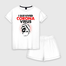 Женская пижама с шортиками хлопок с принтом Я пережил коронавирус , 100% хлопок | футболка прямого кроя, шорты свободные с широкой мягкой резинкой | 2019   ncov | coronavirus | covid | covid 19 | ncov | virus | арт | биологическая опасность | болезнь | вирус | знак | карантин | корона | коронавирус | короновирус | мем | мой руки | пандемия | помой руки | прикол | символ | ч