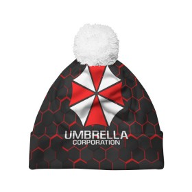 Шапка 3D c помпоном с принтом UMBRELLA CORP , 100% полиэстер | универсальный размер, печать по всей поверхности изделия | ada wong | biohazard | leon | nemesis | project resistance | raccoon city | re | re3 | resident evil | resident evil 3 | rpd | stars | umbrella | ада вонг | амбрелла | немезис | ужасы