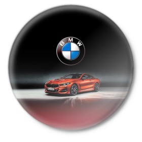 Значок с принтом BMW ,  металл | круглая форма, металлическая застежка в виде булавки | Тематика изображения на принте: bmw | car | germany | prestige | red | автомобиль | бмв | германия | красный | престиж