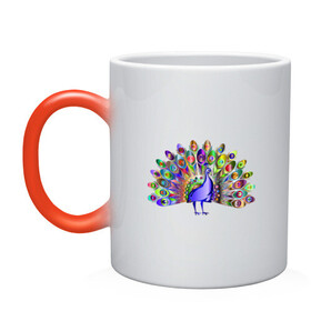 Кружка хамелеон с принтом Павлин  , керамика | меняет цвет при нагревании, емкость 330 мл | peacock | животные | павлин | птица