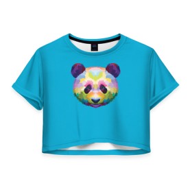 Женская футболка Crop-top 3D с принтом Панда , 100% полиэстер | круглая горловина, длина футболки до линии талии, рукава с отворотами | арт | голова панды | животные | медведи | панда
