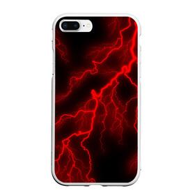 Чехол для iPhone 7Plus/8 Plus матовый с принтом МОЛНИЯ RED NEON , Силикон | Область печати: задняя сторона чехла, без боковых панелей | гроза | гром | молния | небо | неон | неоновый | ночь | природа | разряд | текстура | ток | электричество | яркий