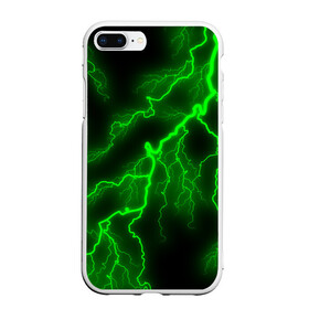 Чехол для iPhone 7Plus/8 Plus матовый с принтом МОЛНИЯ GREEN NEON , Силикон | Область печати: задняя сторона чехла, без боковых панелей | гроза | гром | молния | небо | неон | неоновый | ночь | природа | разряд | текстура | ток | электричество | яркий