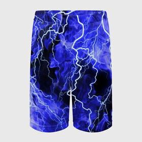 Детские спортивные шорты 3D с принтом МОЛНИЯ BLUE ,  100% полиэстер
 | пояс оформлен широкой мягкой резинкой, ткань тянется
 | гроза | гром | молния | небо | неон | неоновый | ночь | огонь | пламя | природа | разряд | текстура | ток | электричество | яркий