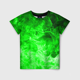 Детская футболка 3D с принтом ОГОНЬ GREEN NEON , 100% гипоаллергенный полиэфир | прямой крой, круглый вырез горловины, длина до линии бедер, чуть спущенное плечо, ткань немного тянется | Тематика изображения на принте: битва огней | зеленый | неон | неоновый | огонь | пламя | пожар | салатовый | стихия | текстура | цветной | яркий