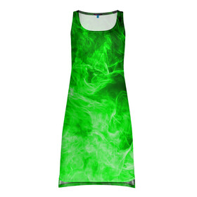 Платье-майка 3D с принтом ОГОНЬ GREEN NEON , 100% полиэстер | полуприлегающий силуэт, широкие бретели, круглый вырез горловины, удлиненный подол сзади. | Тематика изображения на принте: битва огней | зеленый | неон | неоновый | огонь | пламя | пожар | салатовый | стихия | текстура | цветной | яркий