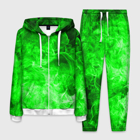 Мужской костюм 3D с принтом ОГОНЬ GREEN NEON , 100% полиэстер | Манжеты и пояс оформлены тканевой резинкой, двухслойный капюшон со шнурком для регулировки, карманы спереди | битва огней | зеленый | неон | неоновый | огонь | пламя | пожар | салатовый | стихия | текстура | цветной | яркий
