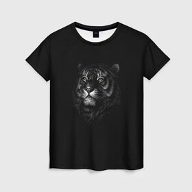 Женская футболка 3D с принтом Тигр , 100% полиэфир ( синтетическое хлопкоподобное полотно) | прямой крой, круглый вырез горловины, длина до линии бедер | арт | большие кошки | голова тигра | животные | тигр | хищники