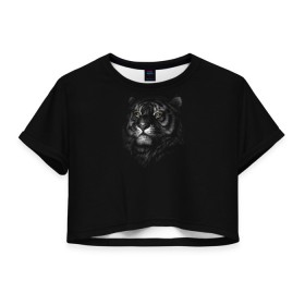 Женская футболка Crop-top 3D с принтом Тигр , 100% полиэстер | круглая горловина, длина футболки до линии талии, рукава с отворотами | арт | большие кошки | голова тигра | животные | тигр | хищники