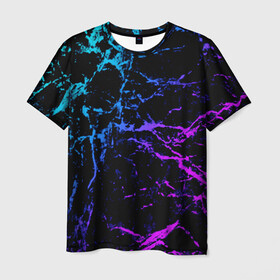 Мужская футболка 3D с принтом МРАМОР NEON , 100% полиэфир | прямой крой, круглый вырез горловины, длина до линии бедер | neon | мрамор | неон | полосы | текстура | трещины | фиолетовый | цветной | яркий