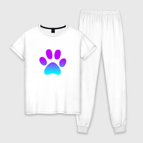 Женская пижама хлопок с принтом ЛАПА , 100% хлопок | брюки и футболка прямого кроя, без карманов, на брюках мягкая резинка на поясе и по низу штанин | animals | dog | footprint | funny | paw | puppy | животные | лапа | прикол | след | собака | щенок