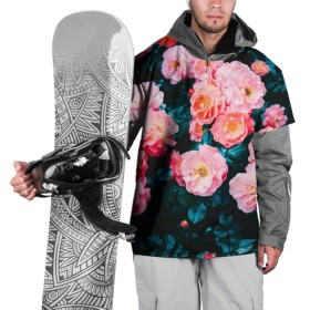 Накидка на куртку 3D с принтом Dark flowers , 100% полиэстер |  | dark | flowers | leaves | roses | весна | лепестки | розы | сад | цветы