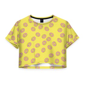 Женская футболка Crop-top 3D с принтом Пончики Донатс. , 100% полиэстер | круглая горловина, длина футболки до линии талии, рукава с отворотами | brand | moda | style | texture | бренд | весна | капкейки | минимализм | мода | пончики | пончики донатс | прикольные картинки | сладости | стиль | текстура