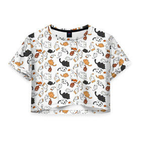 Женская футболка Crop-top 3D с принтом Котики. , 100% полиэстер | круглая горловина, длина футболки до линии талии, рукава с отворотами | животные | звери | зевающий кот | кися | кот | котенок | котики | коты | кричащий кот | минимализм | питомцы | прикольные картинки | текстура | фон