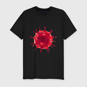 Мужская футболка хлопок Slim с принтом Red Covid-19 bacteria , 92% хлопок, 8% лайкра | приталенный силуэт, круглый вырез ворота, длина до линии бедра, короткий рукав | 19 | 19. повязка | bacteria | covid | red | анти | бактерия | вирус | ковид | корона | короно | красный | маска | медицинская | рожица