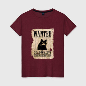 Женская футболка хлопок с принтом Кот , 100% хлопок | прямой крой, круглый вырез горловины, длина до линии бедер, слегка спущенное плечо | cat | wanted | живым или мертвым | кот | кот шредингера | котэ | опасен | разыскивается | чёрный кот