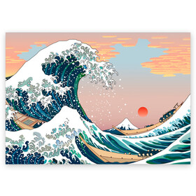 Поздравительная открытка с принтом Большая волна в канагаве , 100% бумага | плотность бумаги 280 г/м2, матовая, на обратной стороне линовка и место для марки
 | art | japan | jp | арт | большая волна в канагаве | в подарок | вода | волны | искусство | картина | маска | маски | море | туризм | туристу | японисту | япония | японское