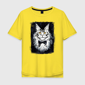 Мужская футболка хлопок Oversize с принтом Hello kittys! , 100% хлопок | свободный крой, круглый ворот, “спинка” длиннее передней части | акварельный | арт | галстук бабочка | глаза | кот | коты | котяра | кошка | крутая рисунок | мейнкун | мейнкуны | мех | мэйн кун | портрет | рисованный | скетч | стильная | чёрный