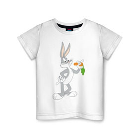 Детская футболка хлопок с принтом Багз Банни , 100% хлопок | круглый вырез горловины, полуприлегающий силуэт, длина до линии бедер | Тематика изображения на принте: bugs bunny | looney tunes | vdzabma | багз банни | луни тюнз