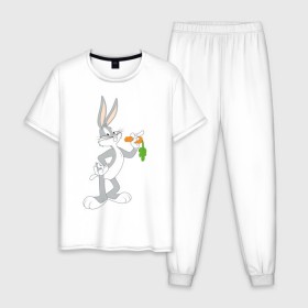 Мужская пижама хлопок с принтом Багз Банни , 100% хлопок | брюки и футболка прямого кроя, без карманов, на брюках мягкая резинка на поясе и по низу штанин
 | bugs bunny | looney tunes | vdzabma | багз банни | луни тюнз