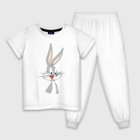 Детская пижама хлопок с принтом Багз Банни , 100% хлопок |  брюки и футболка прямого кроя, без карманов, на брюках мягкая резинка на поясе и по низу штанин
 | Тематика изображения на принте: bugs bunny | looney tunes | vdzabma | багз банни | луни тюнз