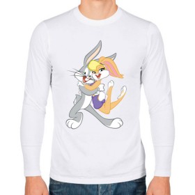 Мужской лонгслив хлопок с принтом Лола и Багз , 100% хлопок |  | bugs bunny | lola bunny | looney tunes | vdzabma | багз банни | лола банни | луни тюнз