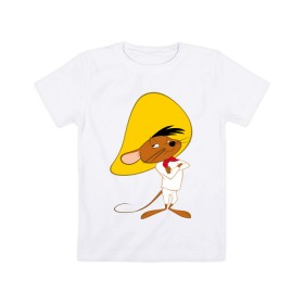 Детская футболка хлопок с принтом Спиди Гонзалес , 100% хлопок | круглый вырез горловины, полуприлегающий силуэт, длина до линии бедер | looney tunes | speedy gonzales | vdzabma | луни тюнз