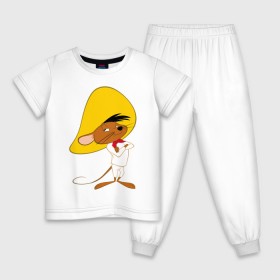 Детская пижама хлопок с принтом Спиди Гонзалес , 100% хлопок |  брюки и футболка прямого кроя, без карманов, на брюках мягкая резинка на поясе и по низу штанин
 | looney tunes | speedy gonzales | vdzabma | луни тюнз