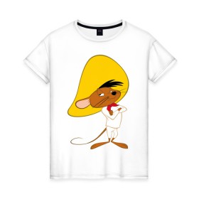 Женская футболка хлопок с принтом Спиди Гонзалес , 100% хлопок | прямой крой, круглый вырез горловины, длина до линии бедер, слегка спущенное плечо | looney tunes | speedy gonzales | vdzabma | луни тюнз