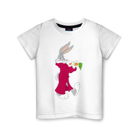 Детская футболка хлопок с принтом Багз Банни , 100% хлопок | круглый вырез горловины, полуприлегающий силуэт, длина до линии бедер | Тематика изображения на принте: bugs bunny | looney tunes | vdzabma | багз банни | луни тюнз