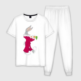 Мужская пижама хлопок с принтом Багз Банни , 100% хлопок | брюки и футболка прямого кроя, без карманов, на брюках мягкая резинка на поясе и по низу штанин
 | Тематика изображения на принте: bugs bunny | looney tunes | vdzabma | багз банни | луни тюнз