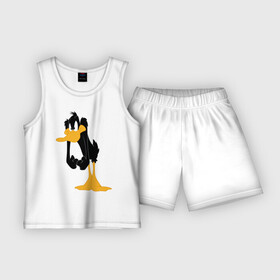 Детская пижама с шортами хлопок с принтом Даффи Дак ,  |  | Тематика изображения на принте: daffy duck | looney tunes | vdzabma | даффи дак | луни тюнз