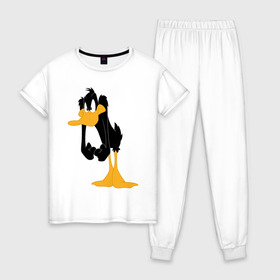 Женская пижама хлопок с принтом Даффи Дак , 100% хлопок | брюки и футболка прямого кроя, без карманов, на брюках мягкая резинка на поясе и по низу штанин | daffy duck | looney tunes | vdzabma | даффи дак | луни тюнз