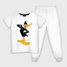 Детская пижама хлопок с принтом Даффи Дак , 100% хлопок |  брюки и футболка прямого кроя, без карманов, на брюках мягкая резинка на поясе и по низу штанин
 | daffy duck | looney tunes | vdzabma | даффи дак | луни тюнз