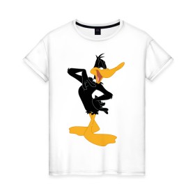 Женская футболка хлопок с принтом Даффи Дак , 100% хлопок | прямой крой, круглый вырез горловины, длина до линии бедер, слегка спущенное плечо | daffy duck | looney tunes | vdzabma | даффи дак | луни тюнз