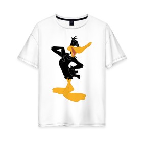 Женская футболка хлопок Oversize с принтом Даффи Дак , 100% хлопок | свободный крой, круглый ворот, спущенный рукав, длина до линии бедер
 | daffy duck | looney tunes | vdzabma | даффи дак | луни тюнз